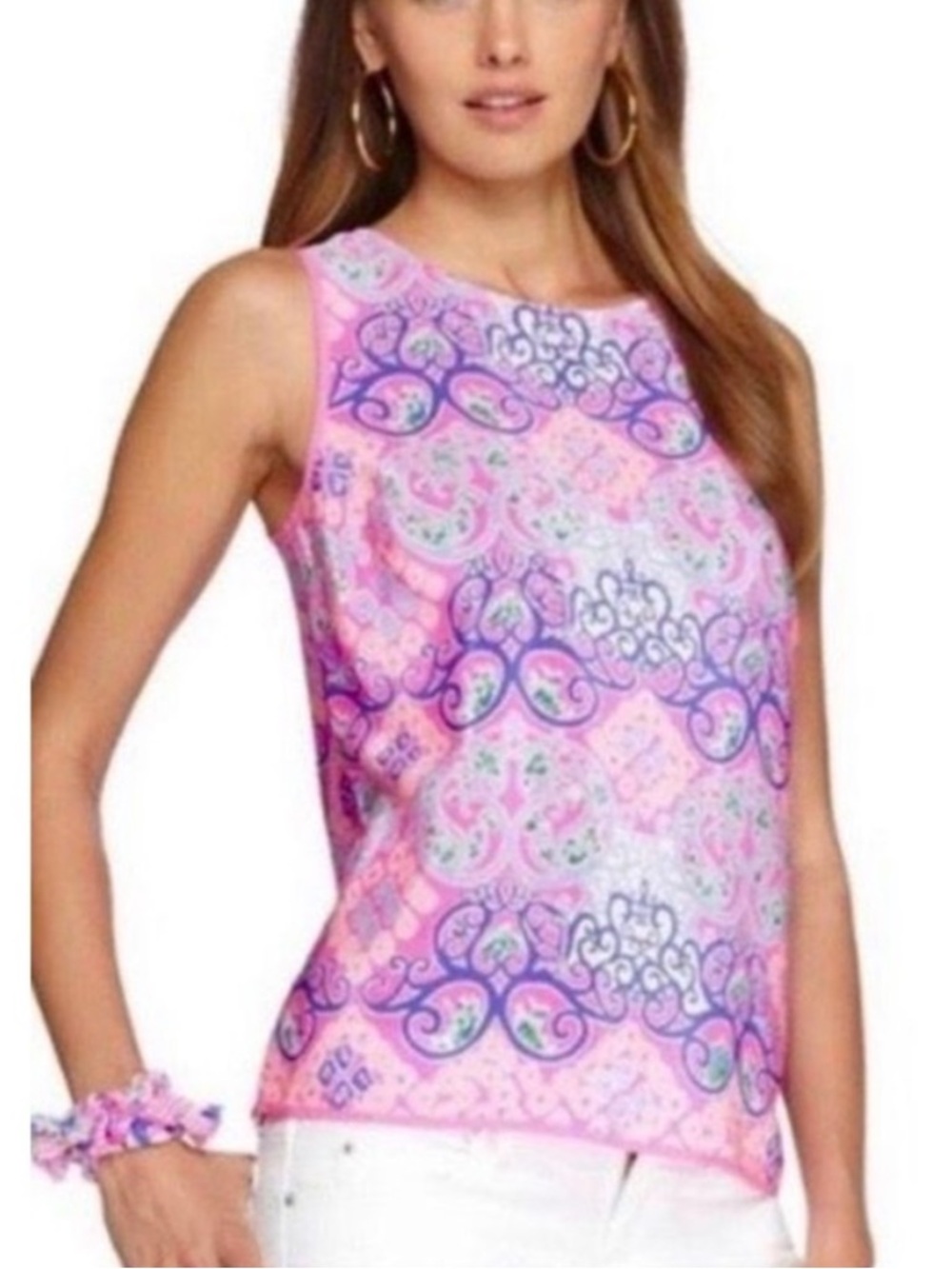 Lilly Pulitzer Silk Pink and Blue Paisley-Print Sleeveless Tank